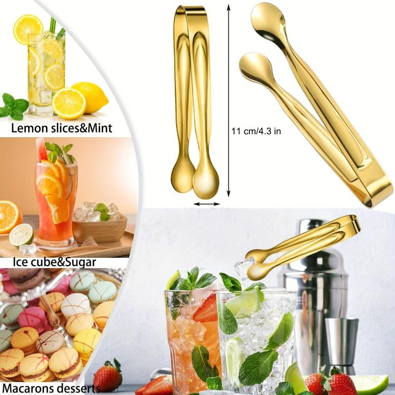 6PCS Stainless Steel Ice Clamps Golden Mini Tongs for Appetizer Dessert