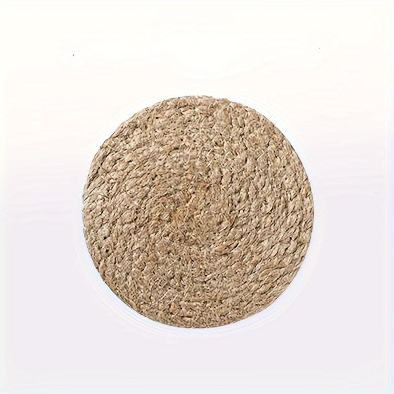 2pcs Rattan Placemats Round Hand-woven Corn Leather Placemat Heat Insulation Pad