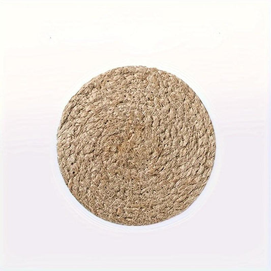 2pcs Rattan Placemats Round Hand-woven Corn Leather Placemat Heat Insulation Pad