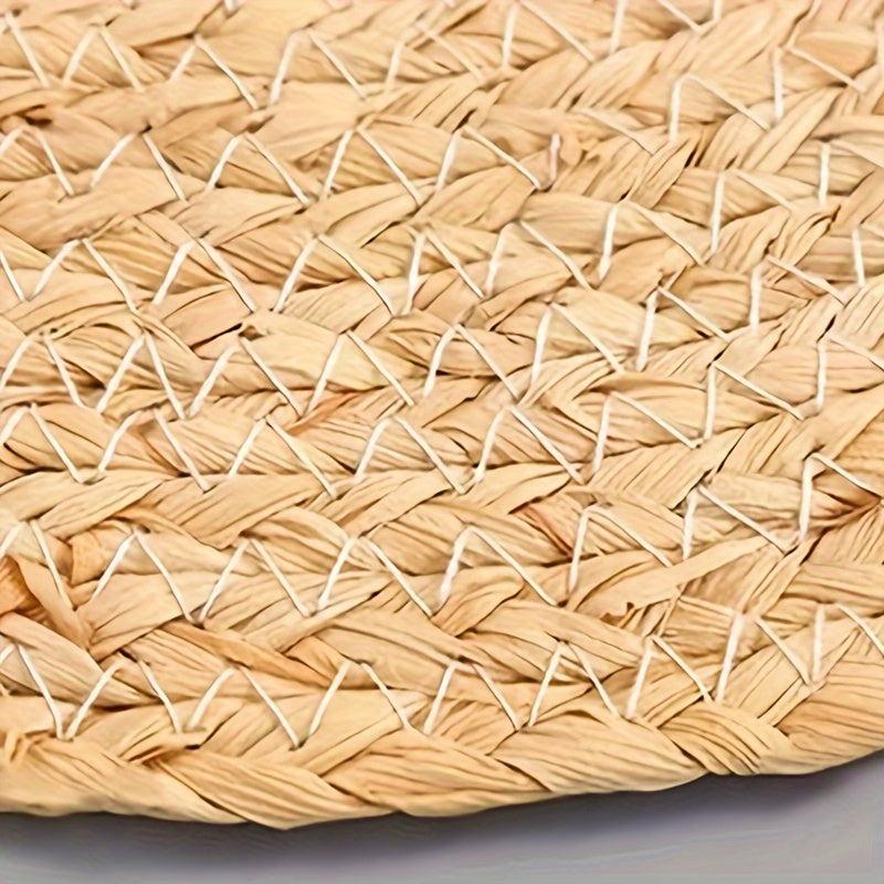 2pcs Rattan Placemats Round Hand-woven Corn Leather Placemat Heat Insulation Pad