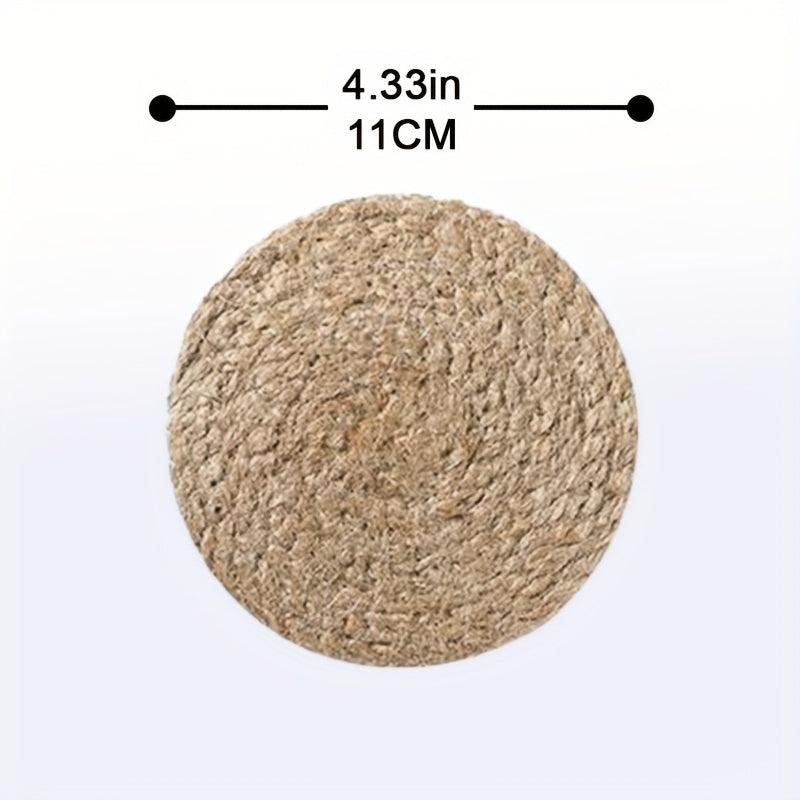 2pcs Rattan Placemats Round Hand-woven Corn Leather Placemat Heat Insulation Pad
