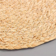 2pcs Rattan Placemats Round Hand-woven Corn Leather Placemat Heat Insulation Pad