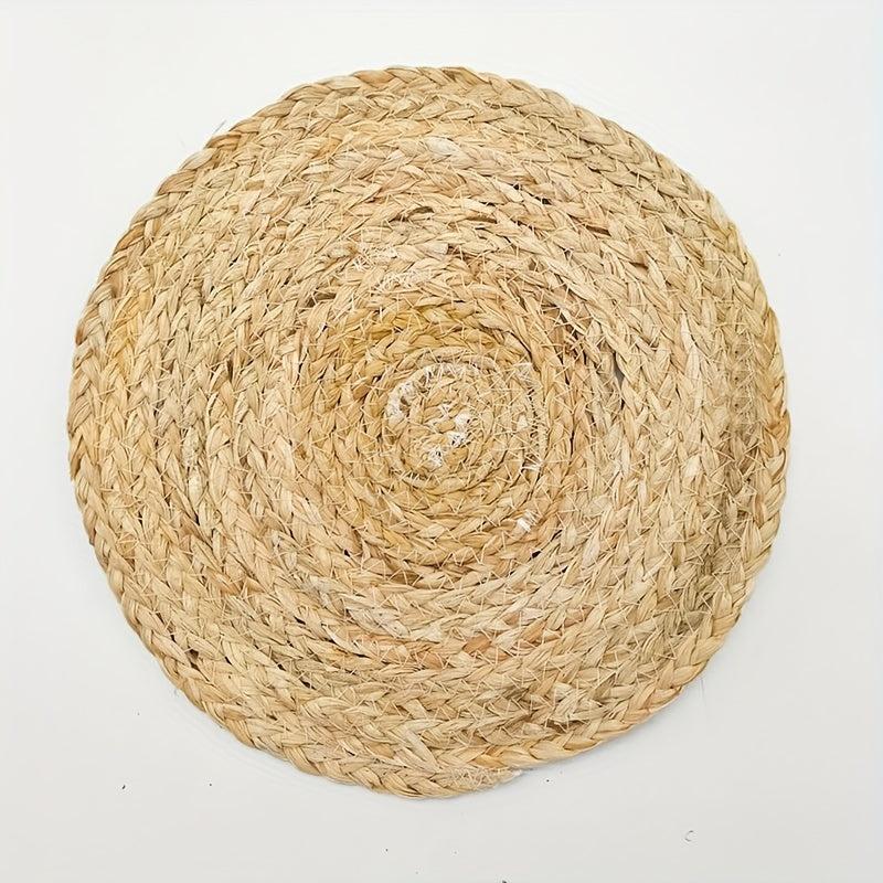 2pcs Rattan Placemats Round Hand-woven Corn Leather Placemat Heat Insulation Pad