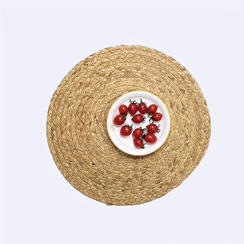 2pcs Rattan Placemats Round Hand-woven Corn Leather Placemat Heat Insulation Pad