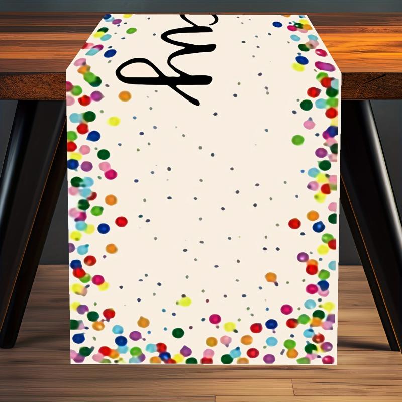 Rectangle Table Runner Happy Birthday Wishes Polyester Plaid Table Cover
