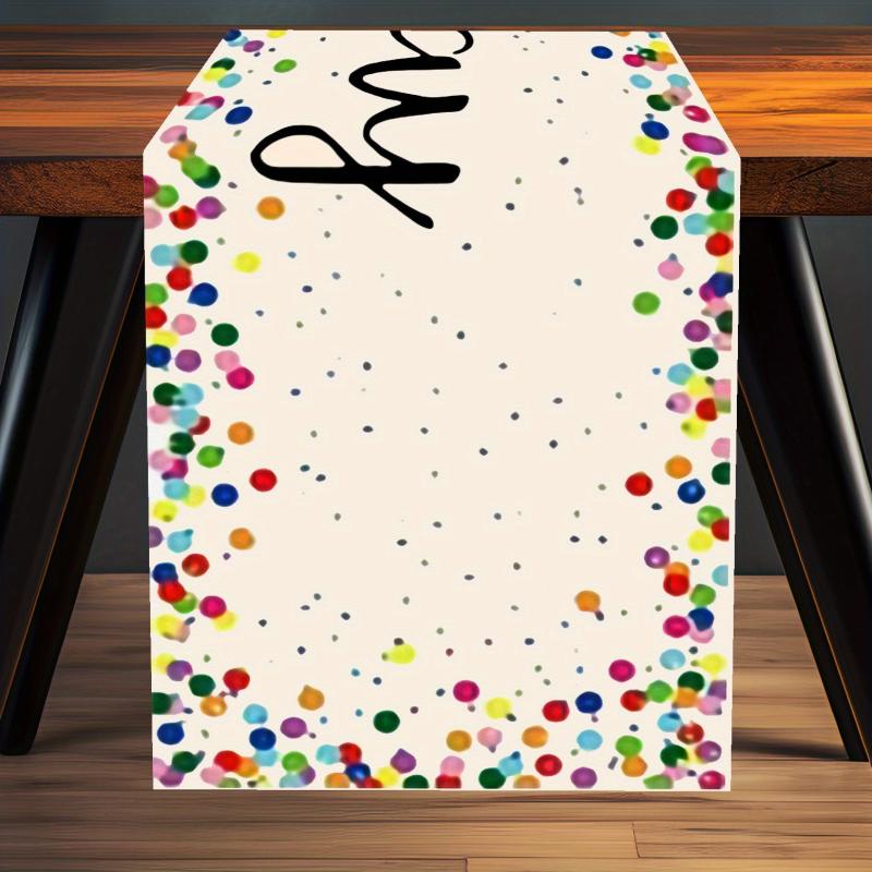Rectangle Table Runner Happy Birthday Wishes Polyester Plaid Table Cover