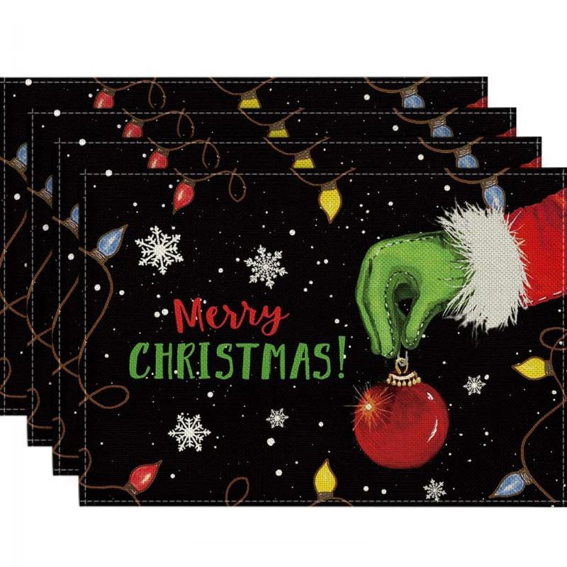 Christmas Linen Table Runner Merry Christmas Holiday Decoration