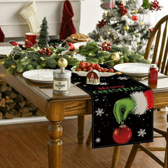 Christmas Linen Table Runner Merry Christmas Holiday Decoration
