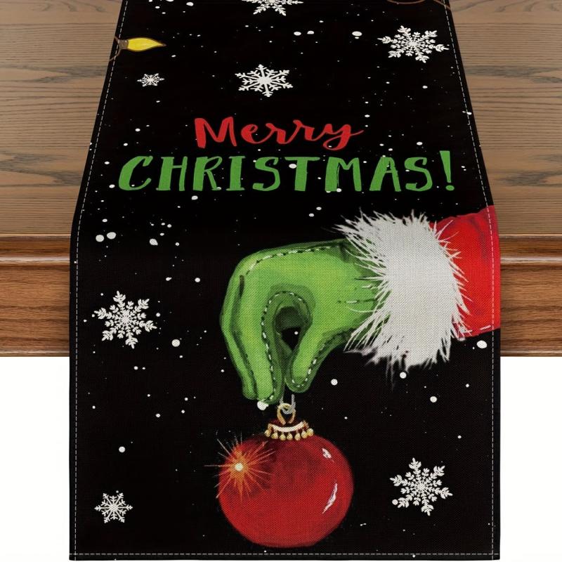 Christmas Linen Table Runner Merry Christmas Holiday Decoration