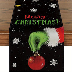 Christmas Linen Table Runner Merry Christmas Holiday Decoration