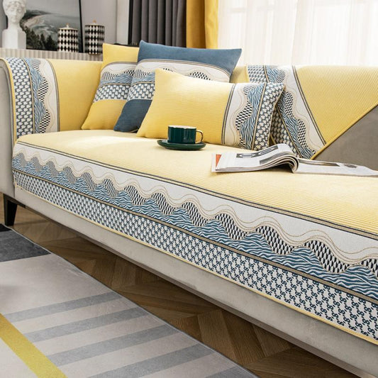 Wave Edge Pattern Sofa Slipcover Chennile Furniture Protector