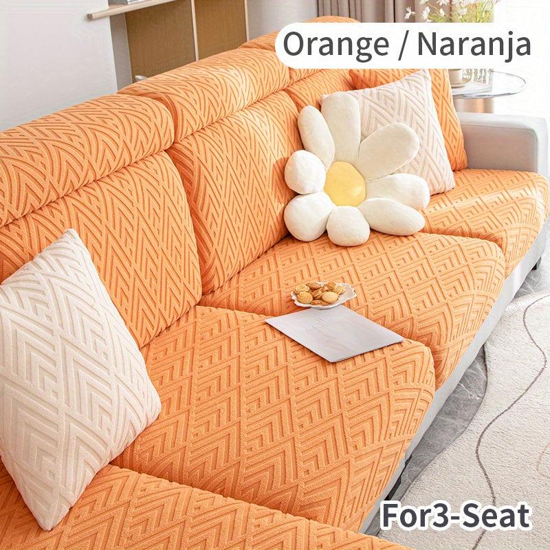Polar Fleece Elastic Sofa Slipcover Jacquard Triangle Pattern