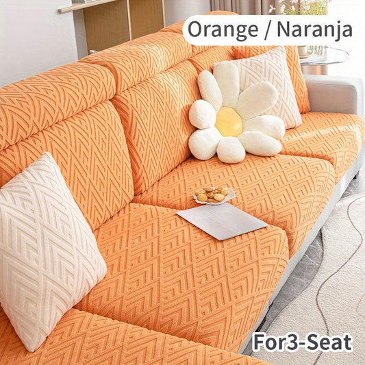 Polar Fleece Elastic Sofa Slipcover Jacquard Triangle Pattern