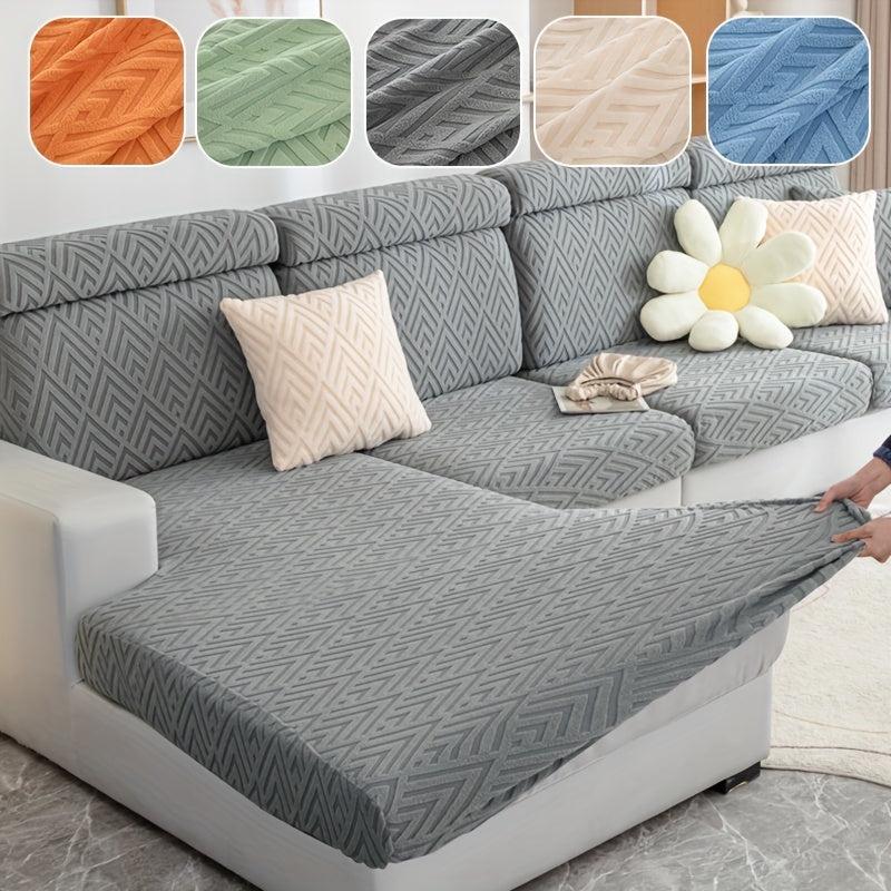 Polar Fleece Elastic Sofa Slipcover Jacquard Triangle Pattern