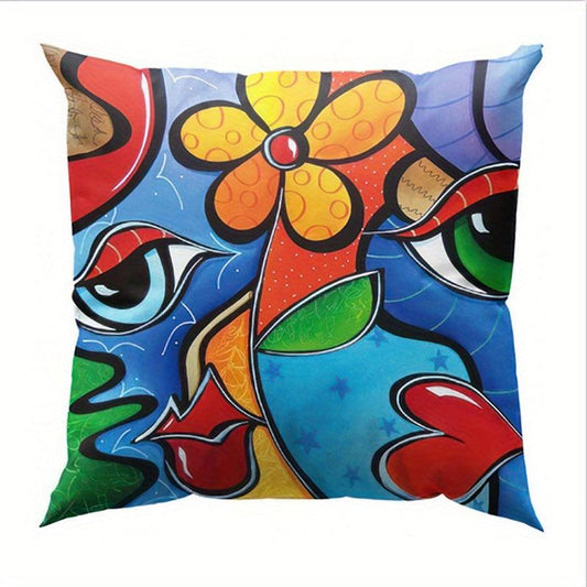 Vintage Linen Throw Pillowcase, Abstract Animal Pattern, 18x18 Inches