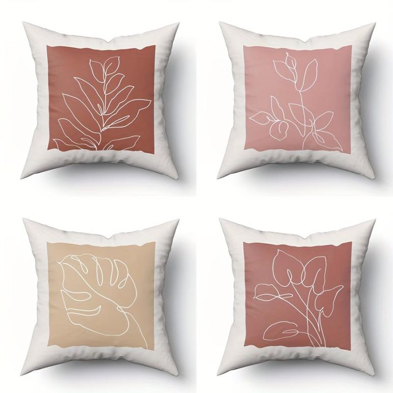 4pcs Retro Geometric Throw Pillow Covers Flower Plant Print