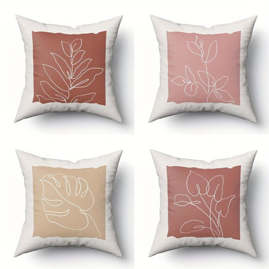 4pcs Retro Geometric Throw Pillow Covers Flower Plant Print