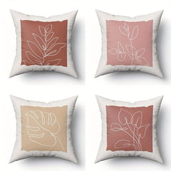 4pcs Retro Geometric Throw Pillow Covers Flower Plant Print