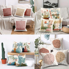 4pcs Retro Geometric Throw Pillow Covers Flower Plant Print