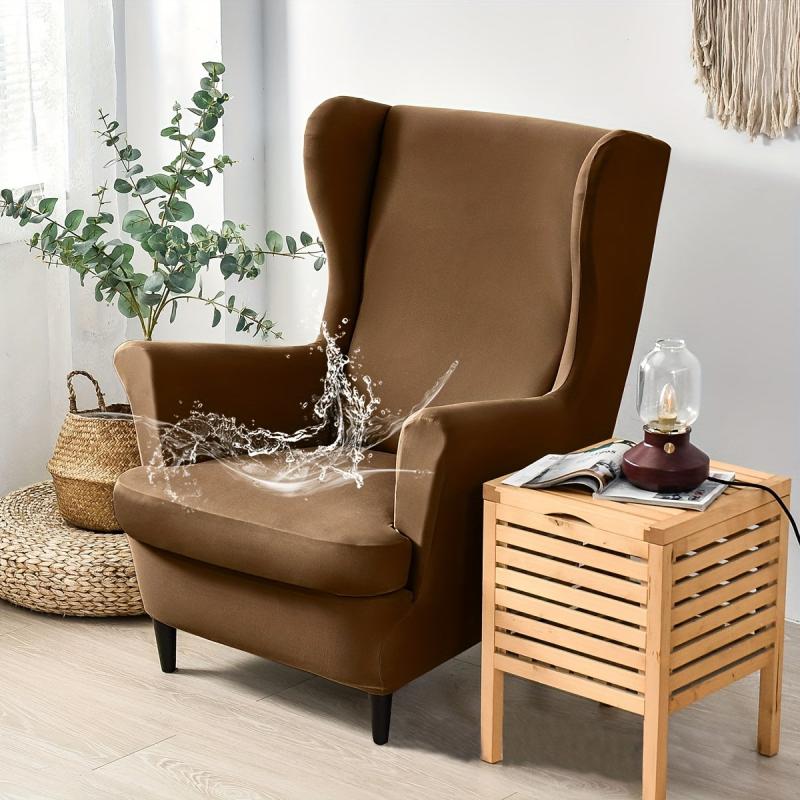 2pcs Waterproof Stretch Wingback Chair Cover Set Home Decor