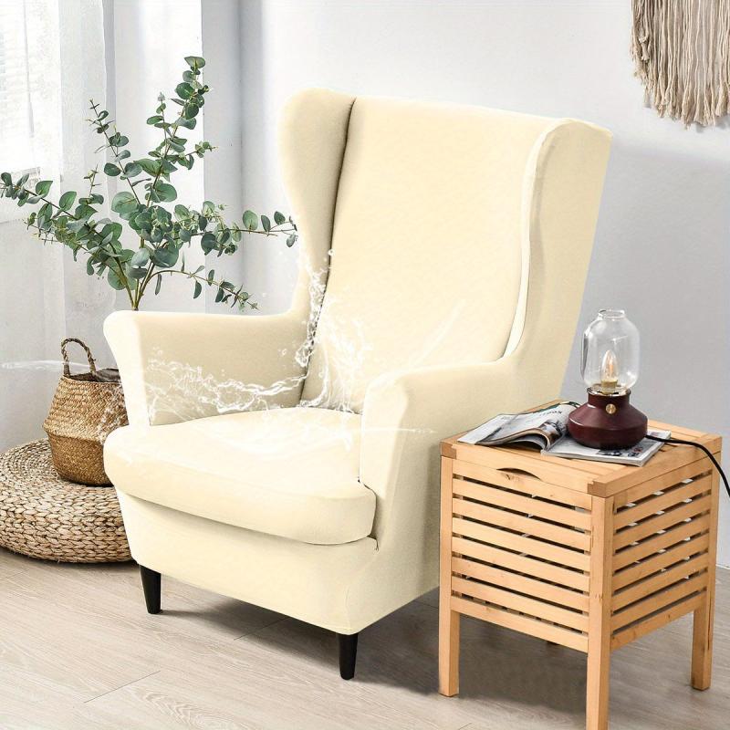 2pcs Waterproof Stretch Wingback Chair Cover Set Home Decor
