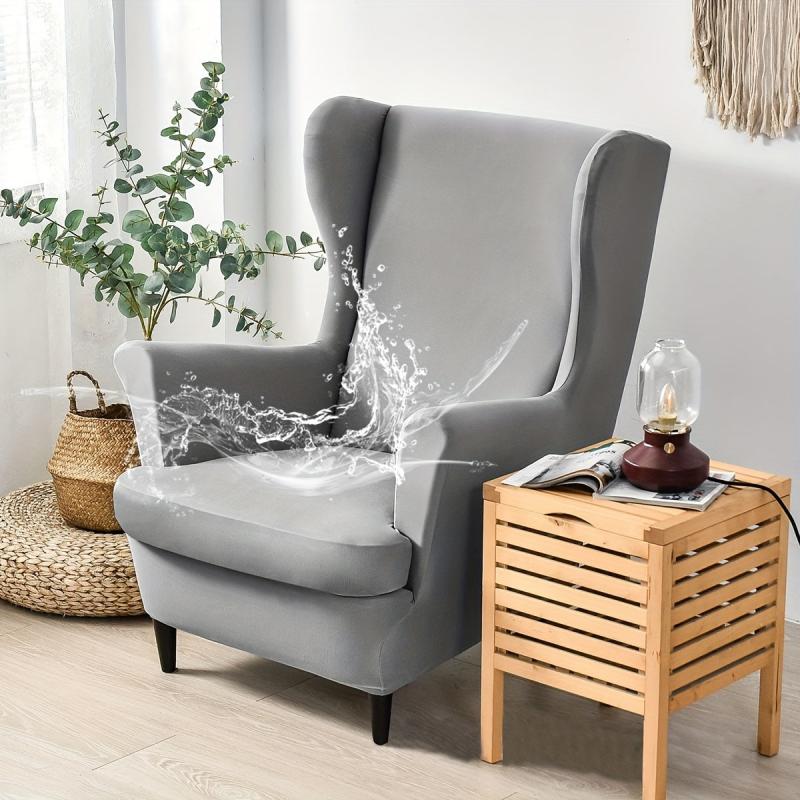 2pcs Waterproof Stretch Wingback Chair Cover Set Home Decor