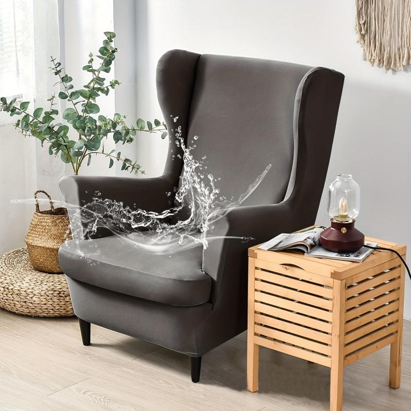 2pcs Waterproof Stretch Wingback Chair Cover Set Home Decor