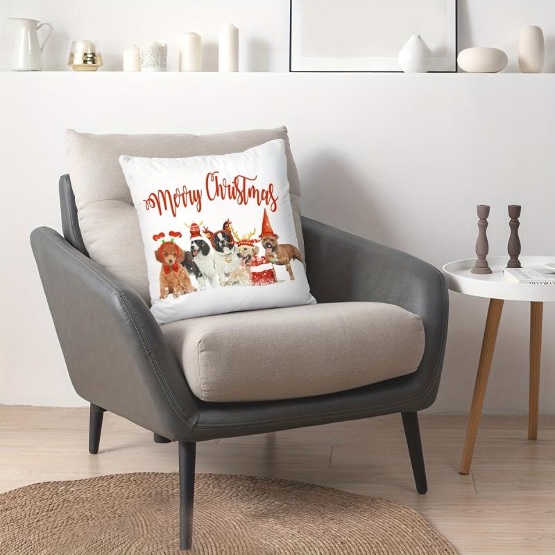 Christmas Dog Print Throw Pillow Cover Home Decor
