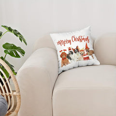 Christmas Dog Print Throw Pillow Cover Home Decor