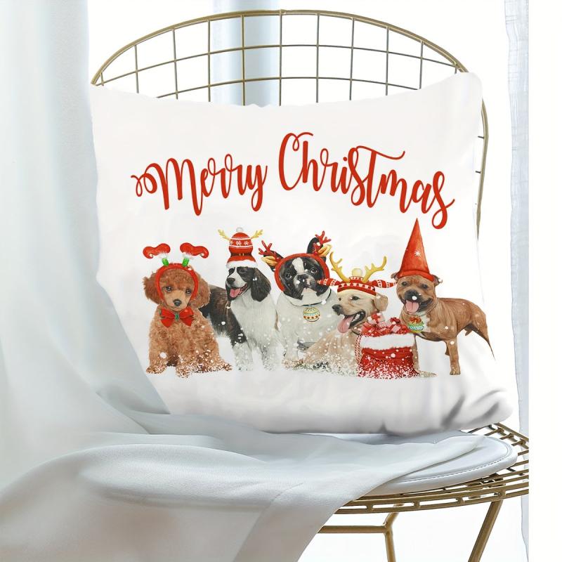 Christmas Dog Print Throw Pillow Cover Home Decor