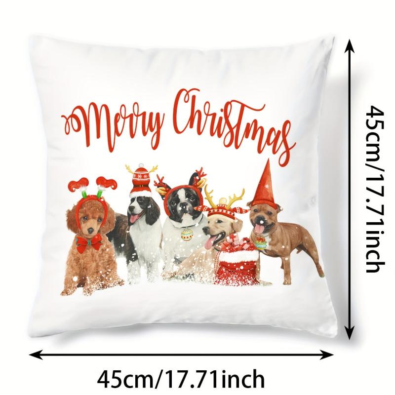 Christmas Dog Print Throw Pillow Cover Home Decor