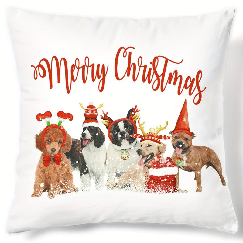 Christmas Dog Print Throw Pillow Cover Home Decor