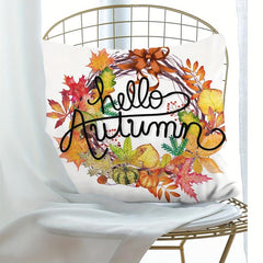 Autumn Pumpkin Maple Leaf Wreath Digital Print Throw Pillow Cover