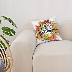 Autumn Pumpkin Maple Leaf Wreath Digital Print Throw Pillow Cover
