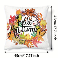Autumn Pumpkin Maple Leaf Wreath Digital Print Throw Pillow Cover