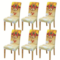 6pcs Christmas Yellow Bell Chair Slipcover Protector for Dining Room