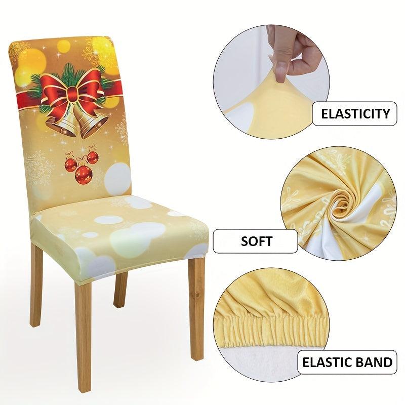 6pcs Christmas Yellow Bell Chair Slipcover Protector for Dining Room