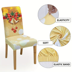 6pcs Christmas Yellow Bell Chair Slipcover Protector for Dining Room