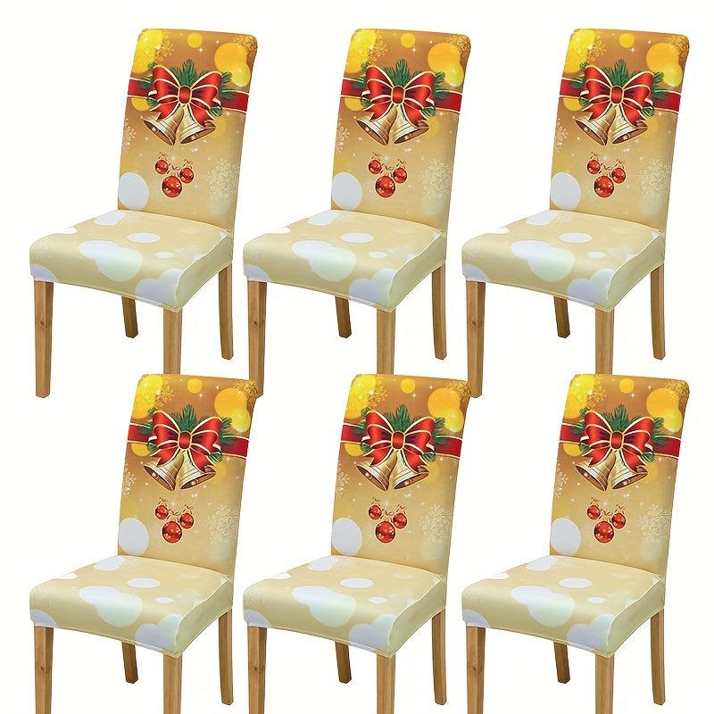 6pcs Christmas Yellow Bell Chair Slipcover Protector for Dining Room