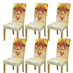 6pcs Christmas Yellow Bell Chair Slipcover Protector for Dining Room