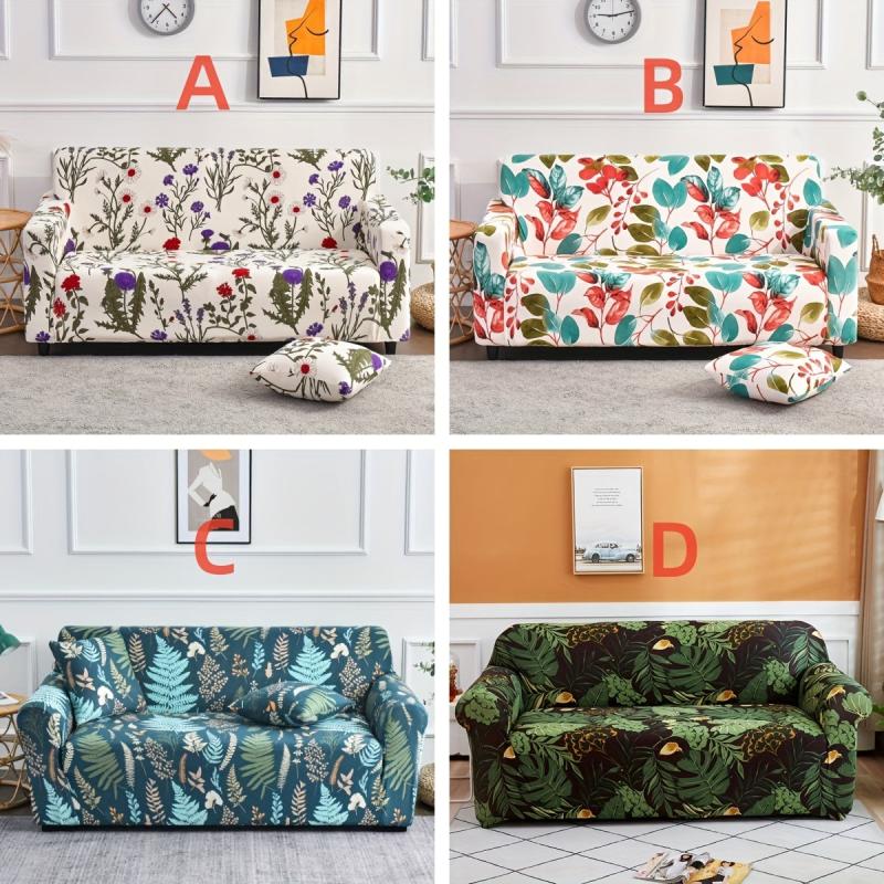 Plant Print Sofa Slipcover with Pillow Case - Furniture Protection