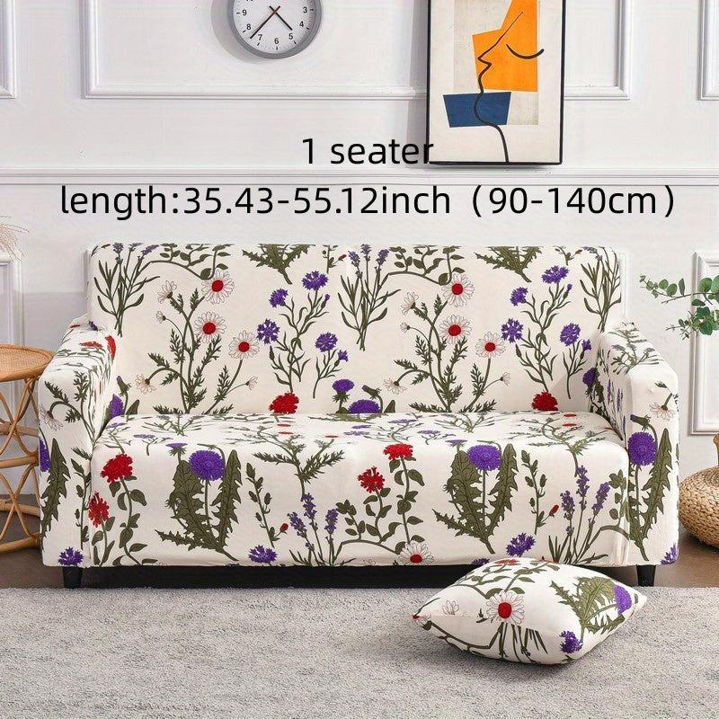Plant Print Sofa Slipcover with Pillow Case - Furniture Protection
