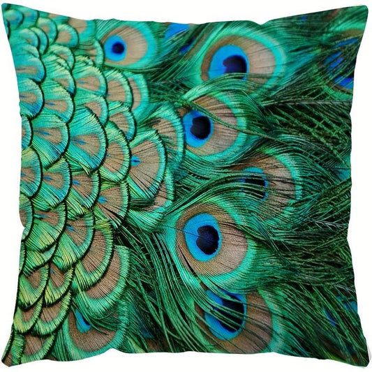 Short Plush Digital Printed Pillow Case Nordic Peacock Feather Sofa Pillow Case