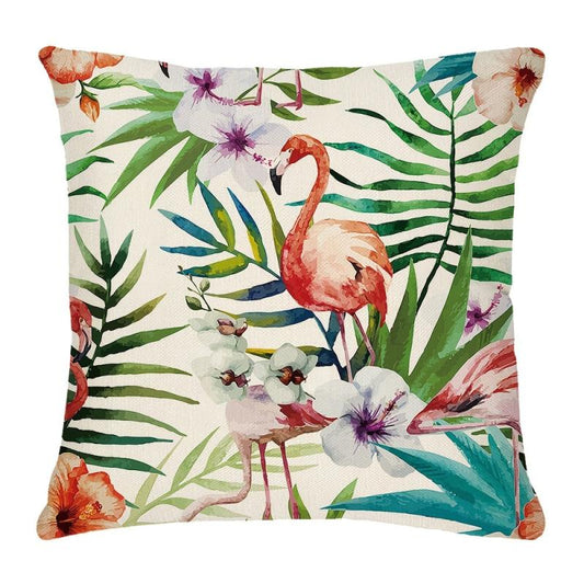 Tropical Flower Throw Pillow Cushion Cover Palm Tree Leaf Cotton Linen Decor