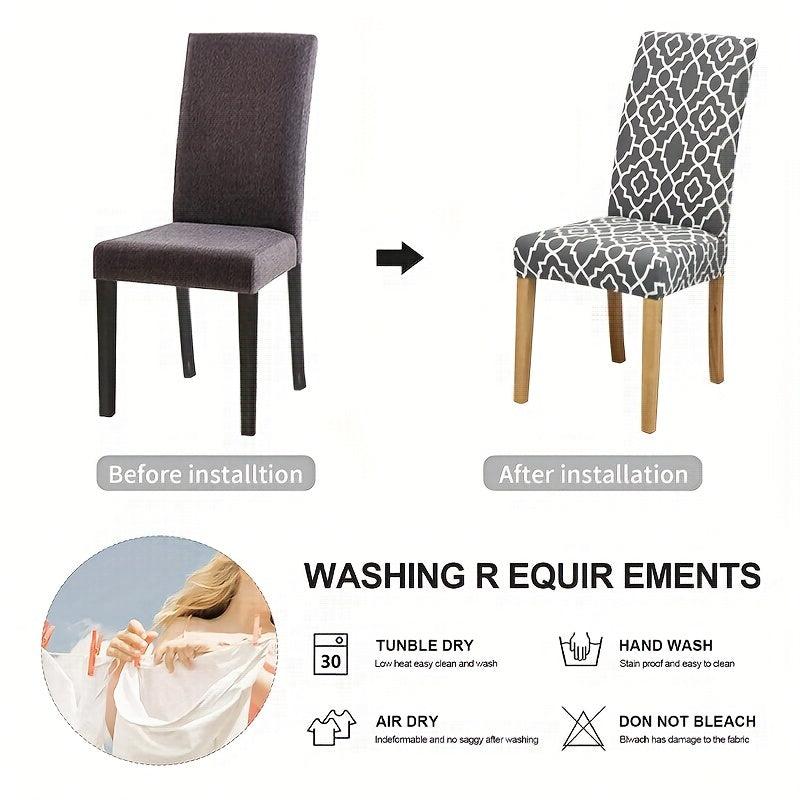 6pcs Printed Elastic Dining Chair Cover Slipcovers Home Decor