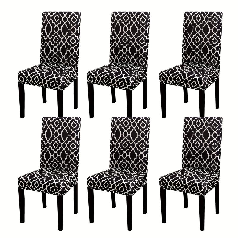 6pcs Printed Elastic Dining Chair Cover Slipcovers Home Decor