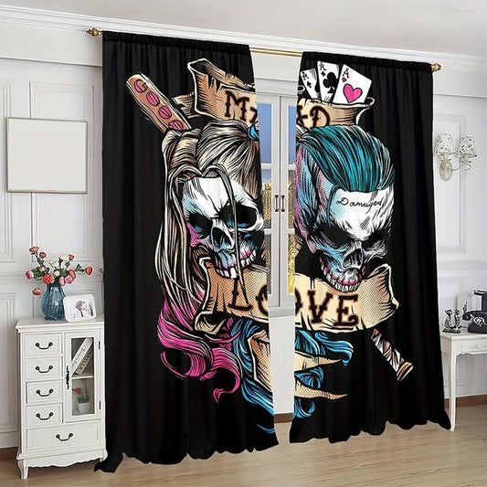 2pcs Halloween Red Rose Gothic Skeleton Curtain