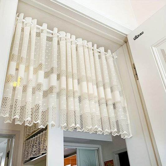 Beige Lace Curtain No Perforated Short Curtain Half Curtains