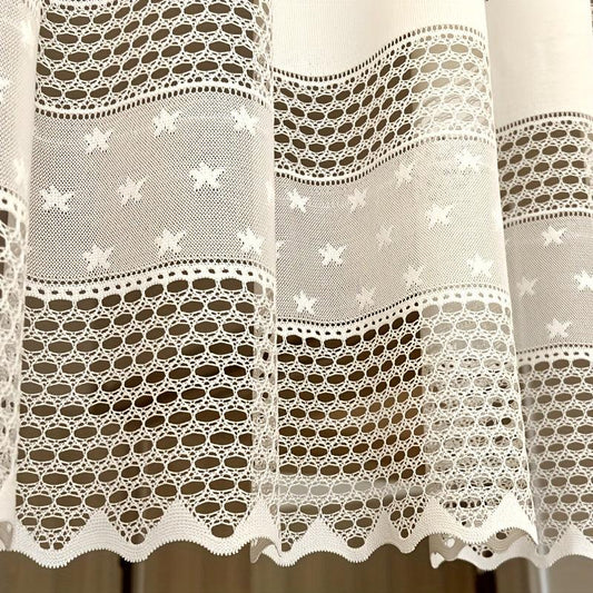 Beige Lace Curtain No Perforated Short Curtain Half Curtains