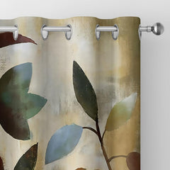 2pcs Hand Painted Leaves Pattern Curtains